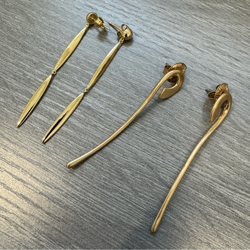 2 Pair Long Drop Shoulder Duster Gold Earrings